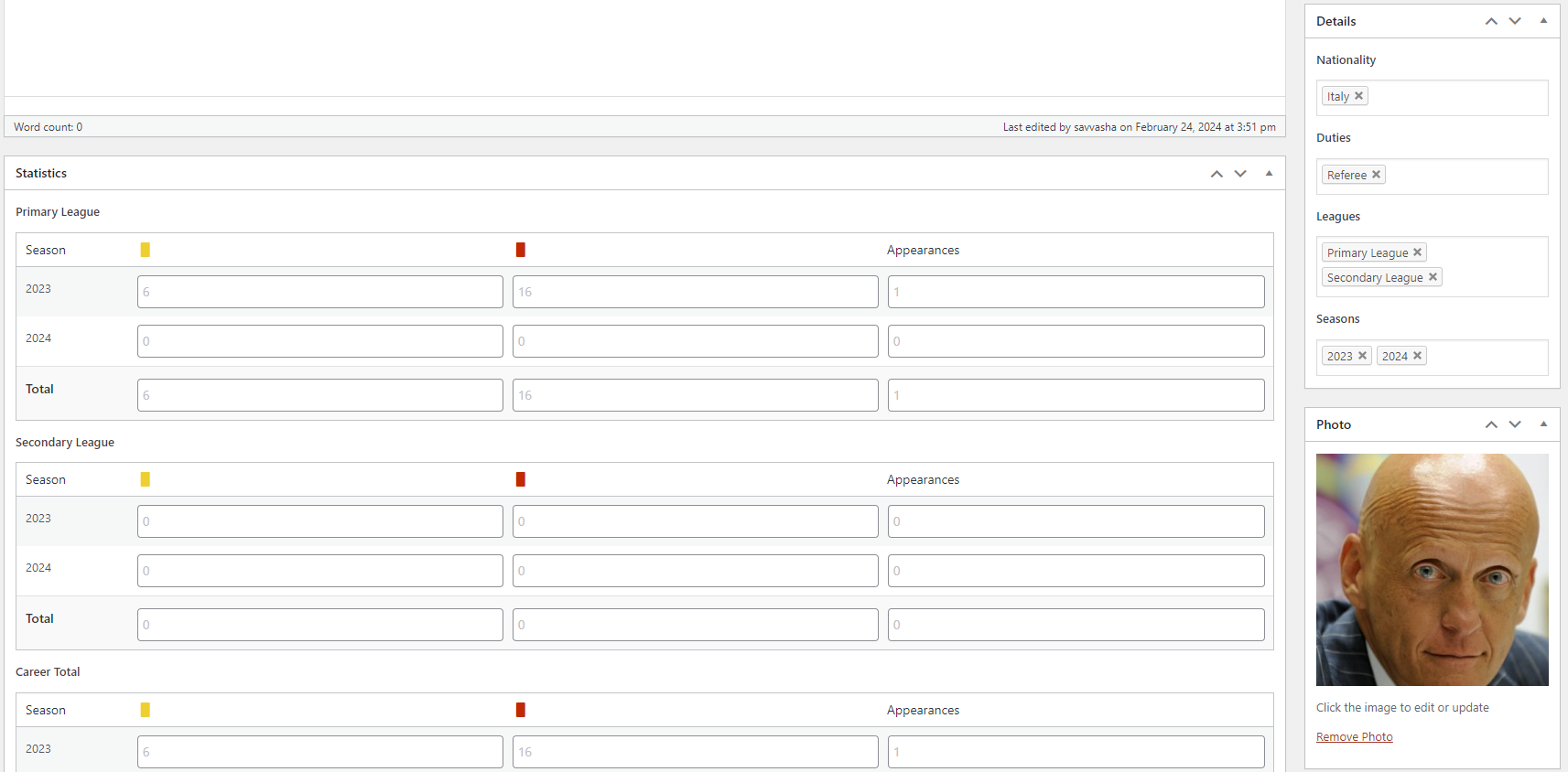 An example of enhanced Officials backend page.