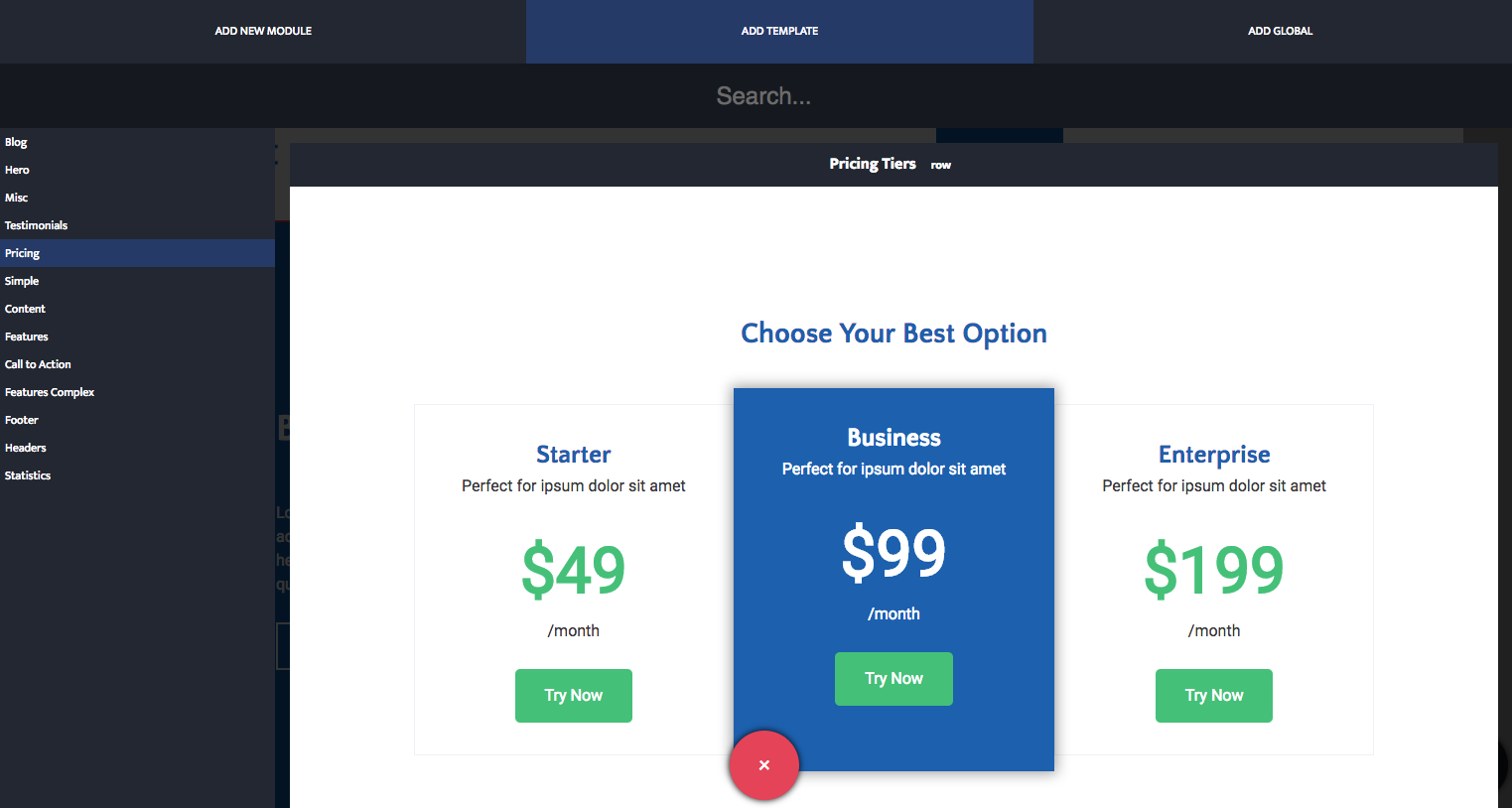 Pricing templates