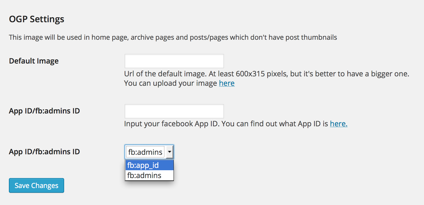 You can set default image of the og:image, and put your app_id or fb:admins id.