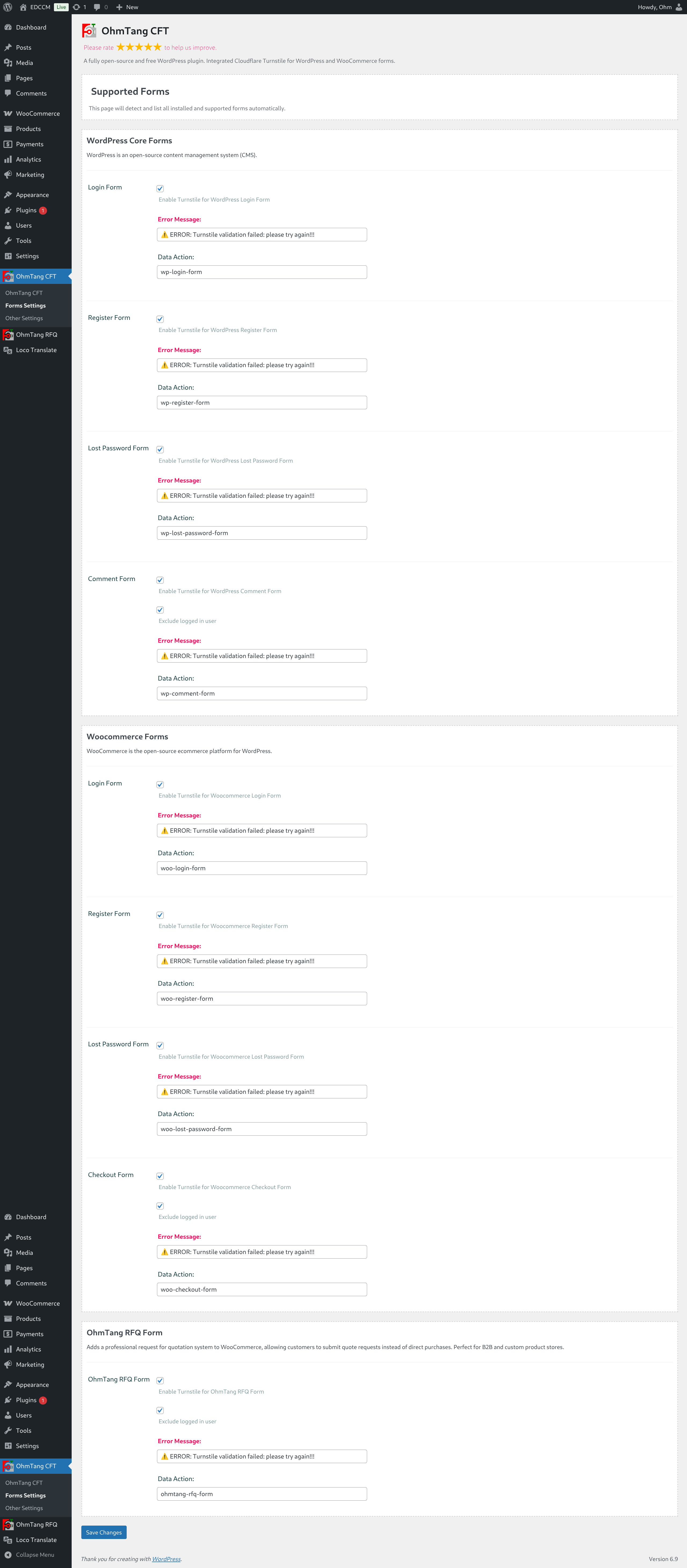 WordPress lostpassword form enable OhmTang CFT