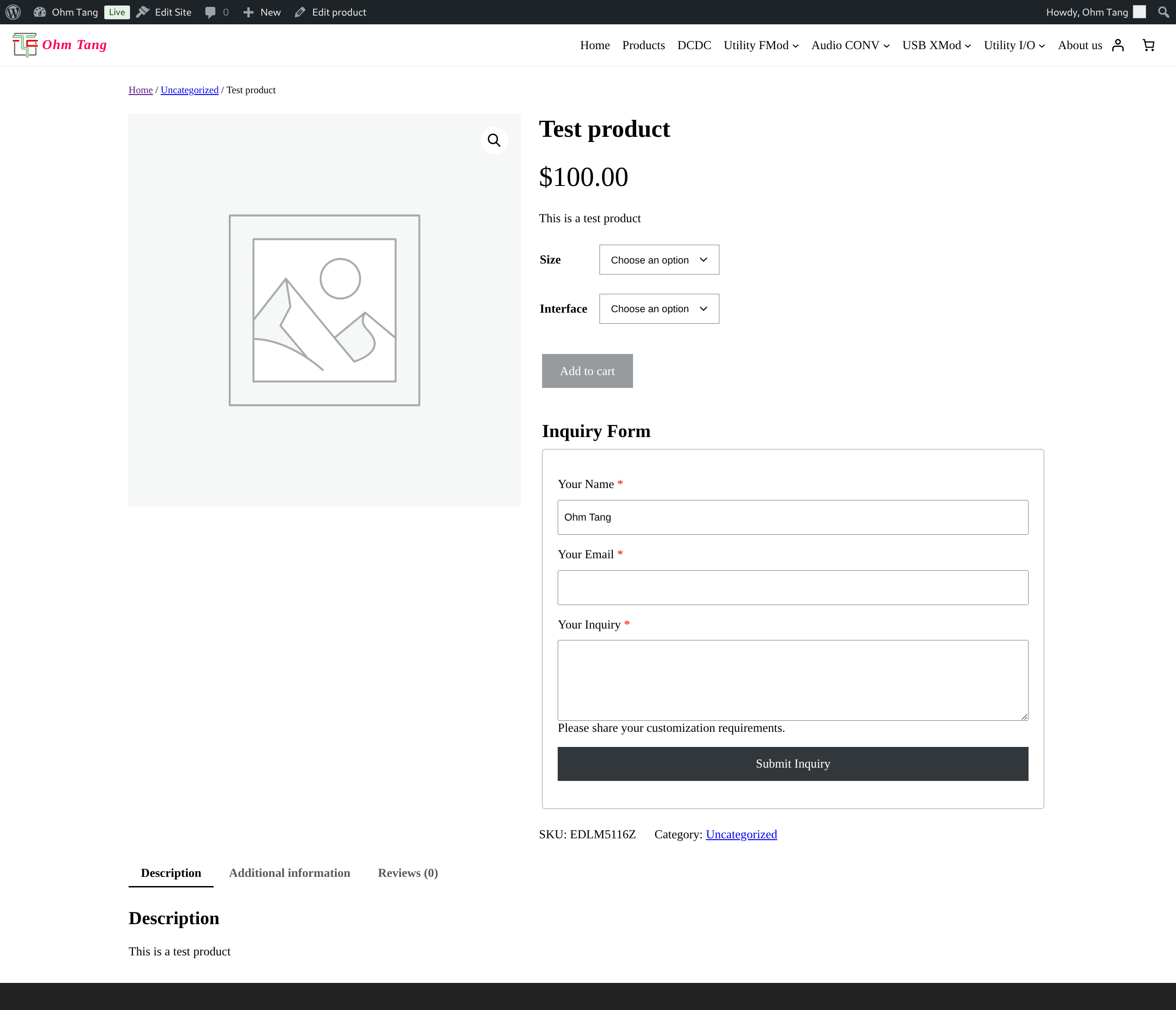 RFQ Form displayed on a product page After Product Description