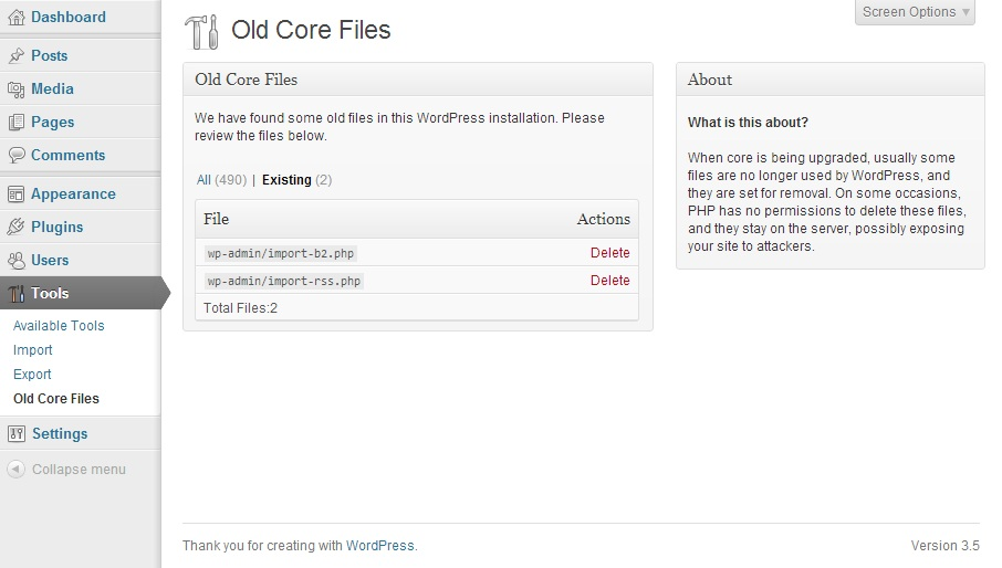 Main plugin screen in WordPress 3.5