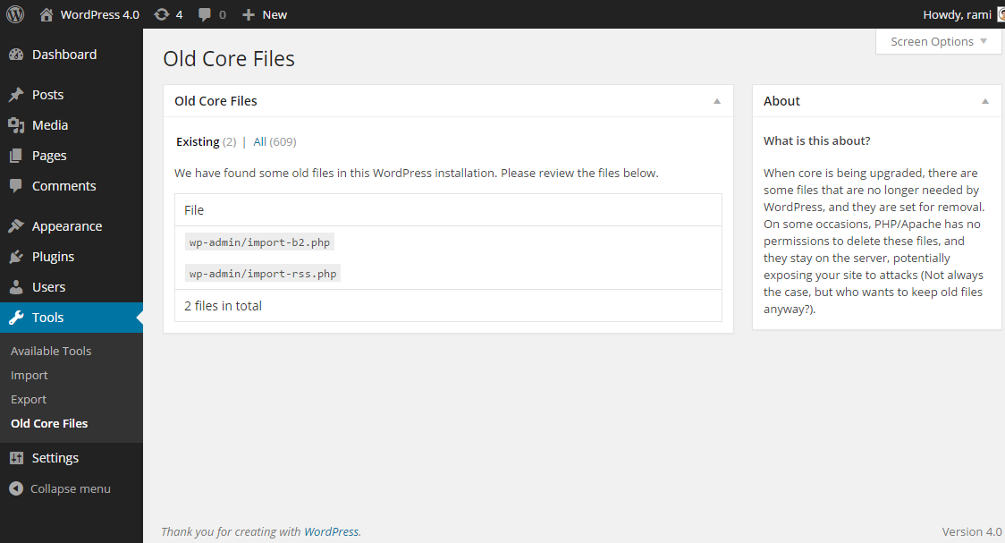 Main plugin screen in WordPress 4.0