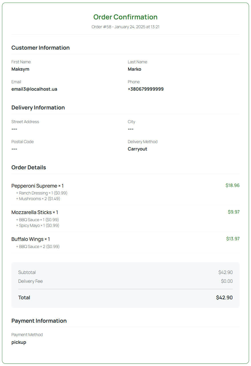 Receipt page
