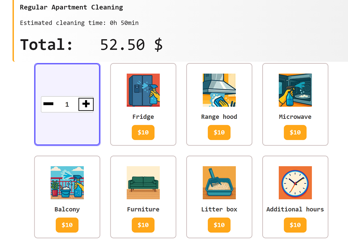 Admin panel settings – cleaning types