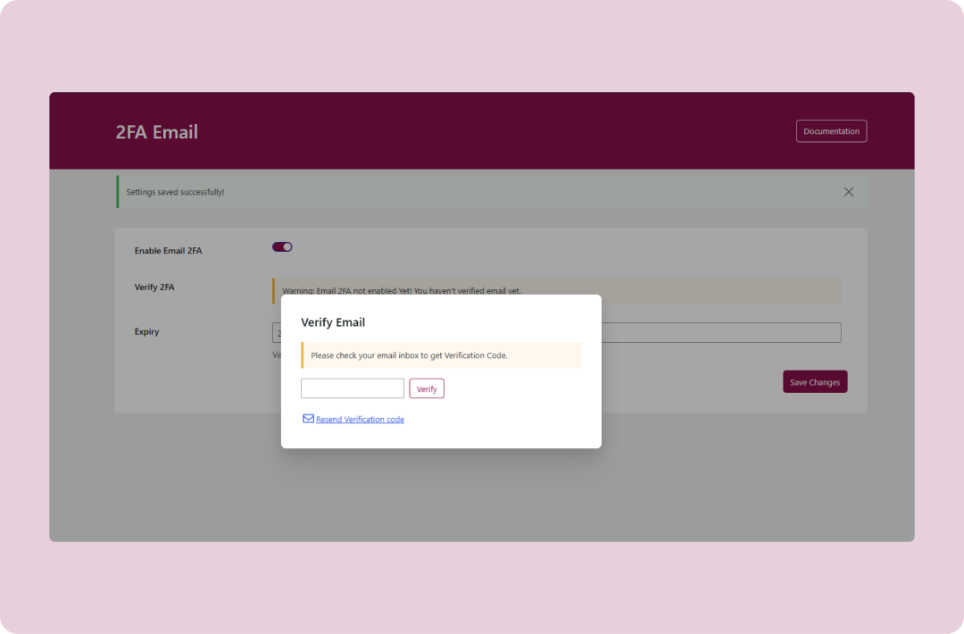Admin Settings verify email.