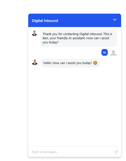 Chat widget displayed on the front-end website