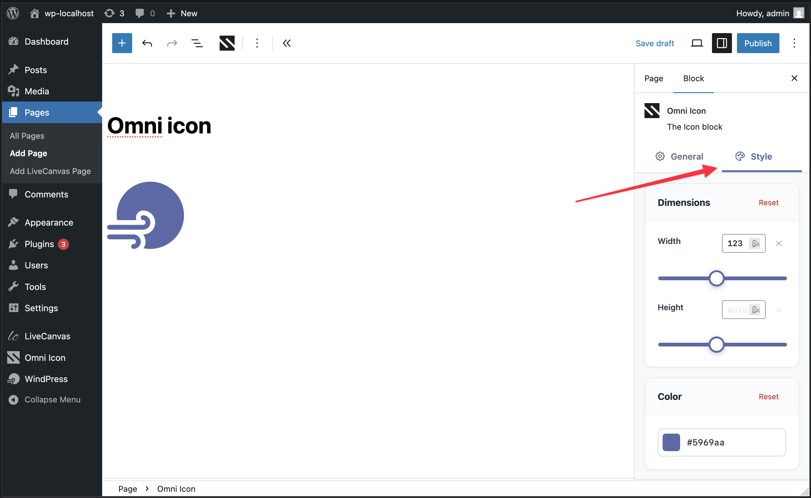 Customizing icon size and color in the block settings