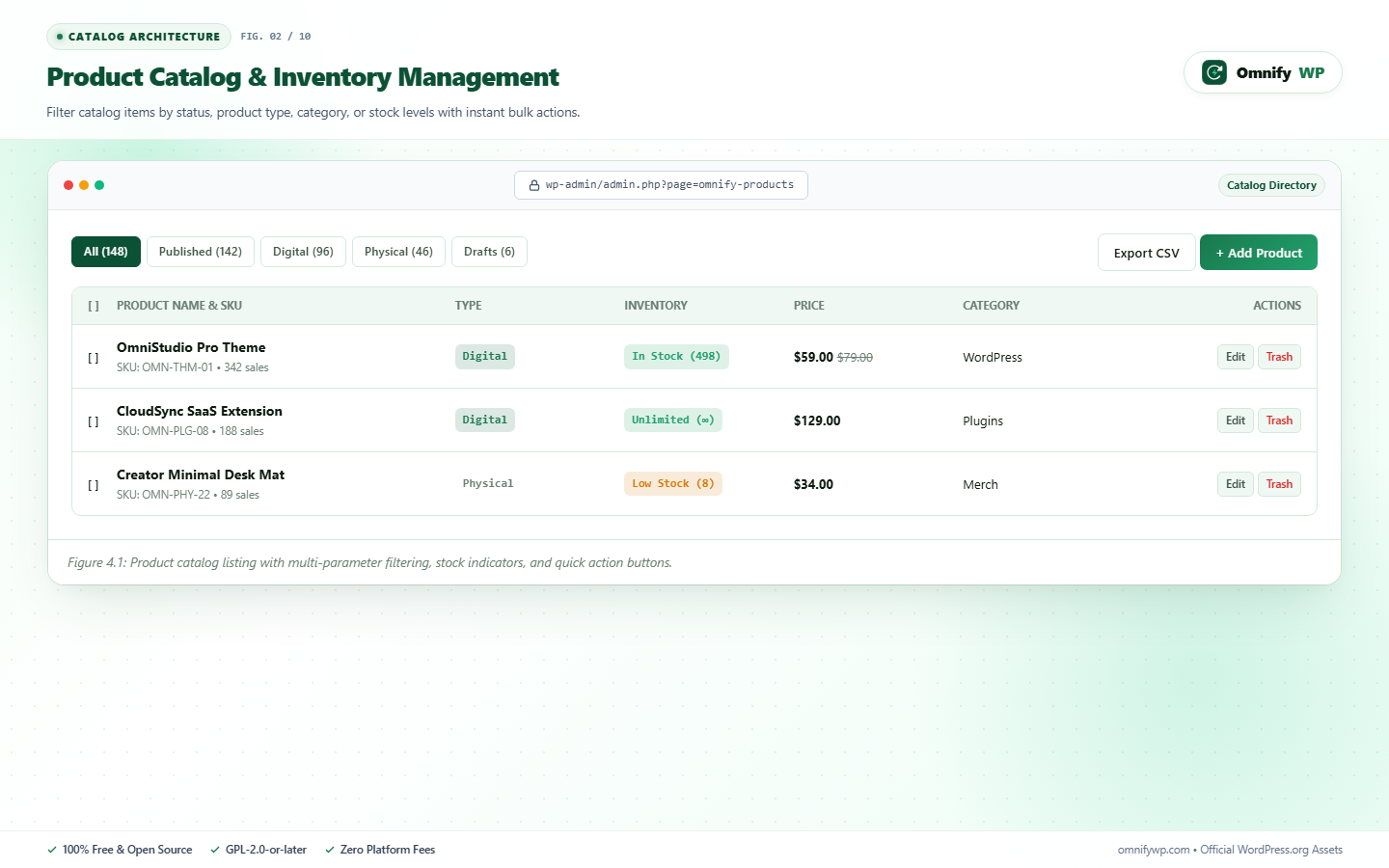 System tools for one-click demo data generation/cleanup and database optimization.