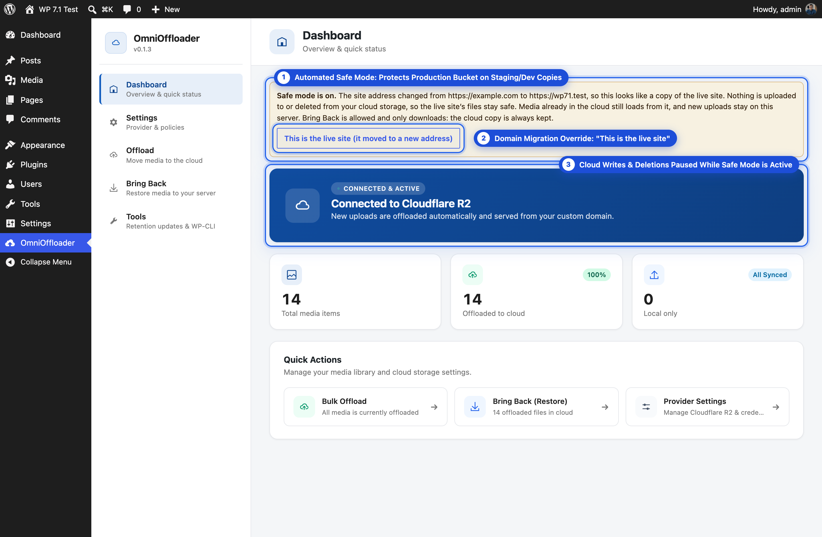 Safe Mode Copy & Staging Protection — Automatic detection of staging/dev clones, address changes, and shared bucket conflicts, pausing cloud writes to protect production data.