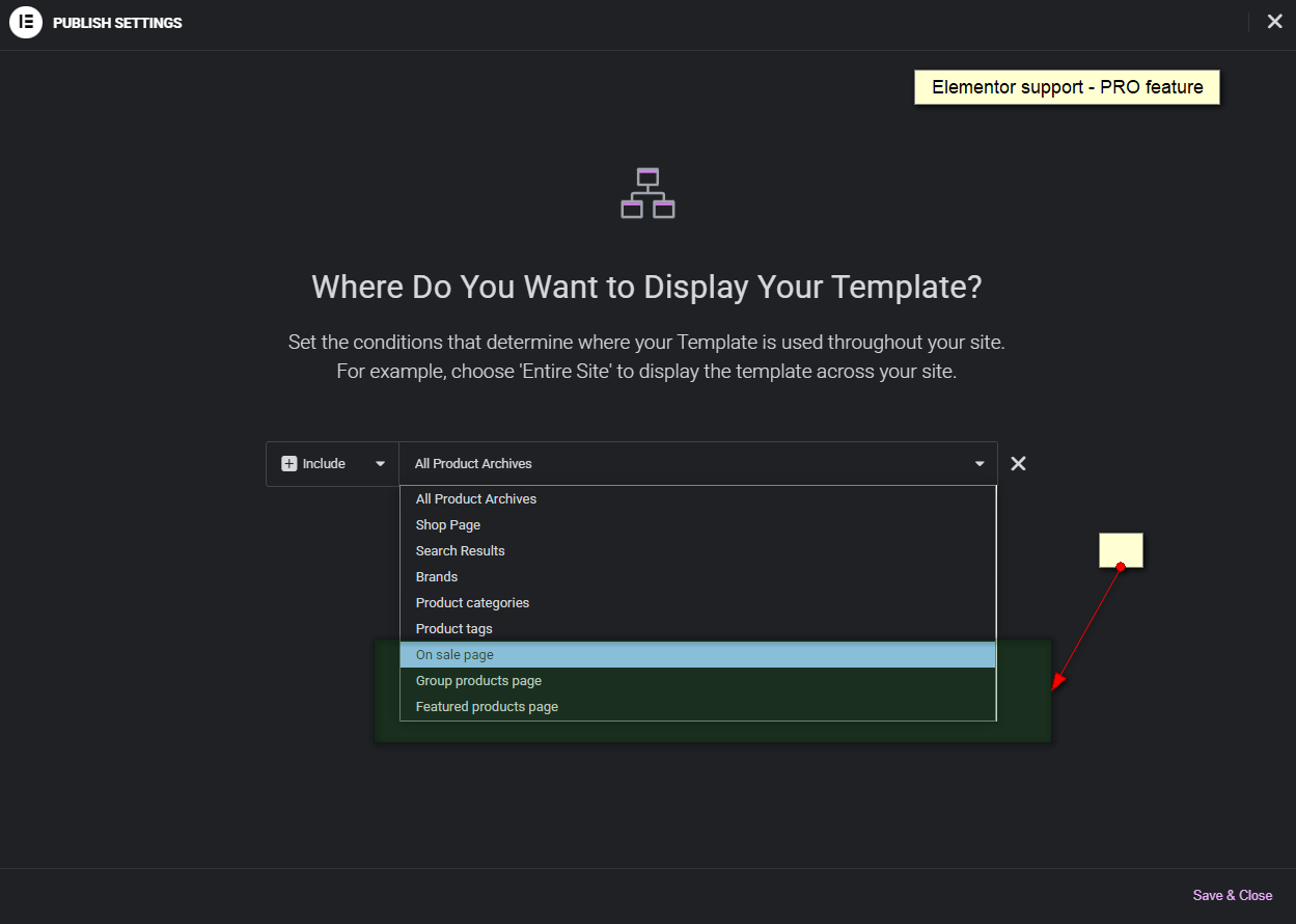 Display conditions screenshot 1 - Elementor support (in Pro version)