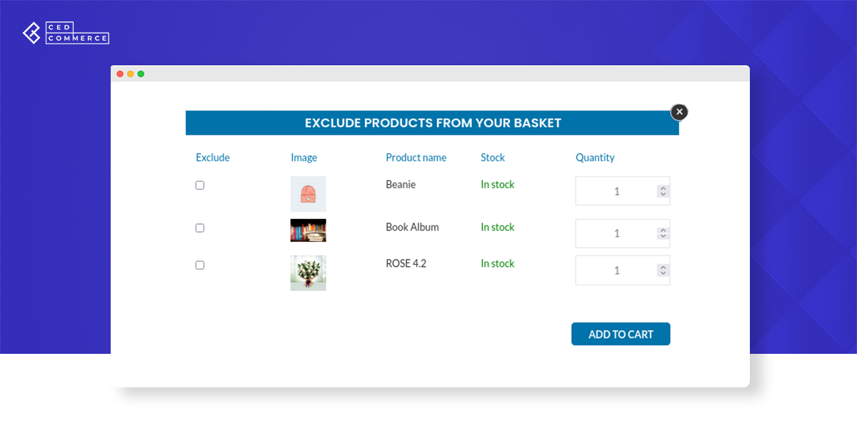 Exclude products from your basket popup