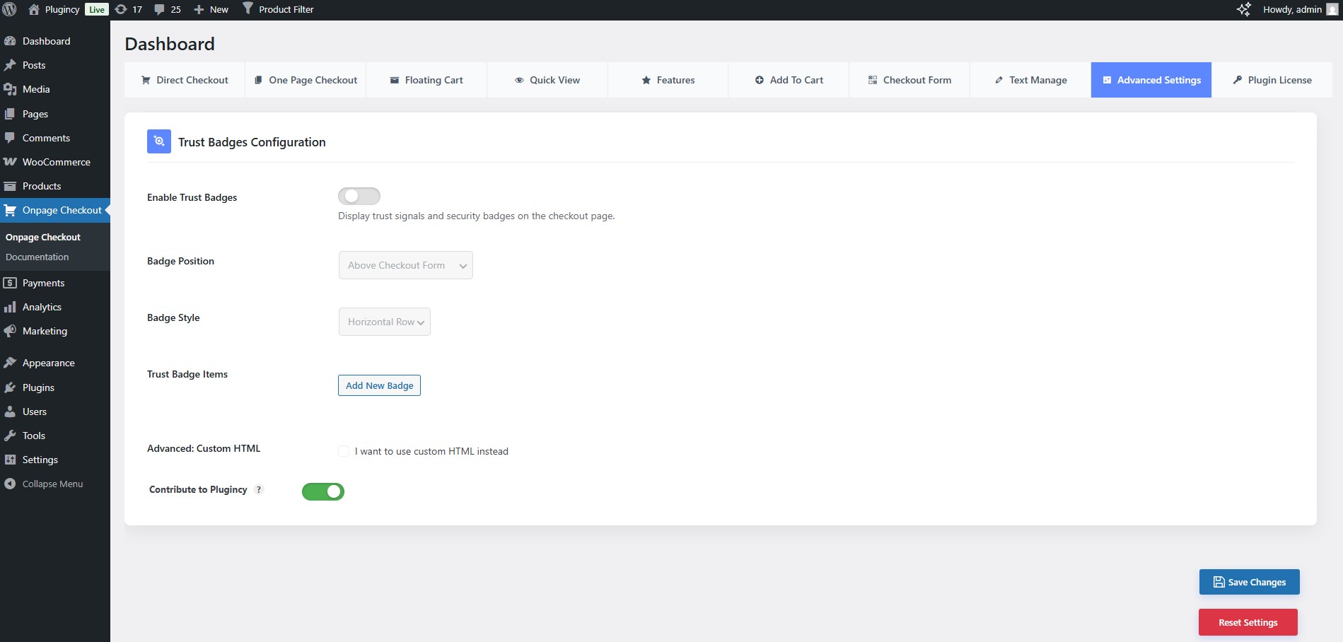 Settings - Checkout From Manage