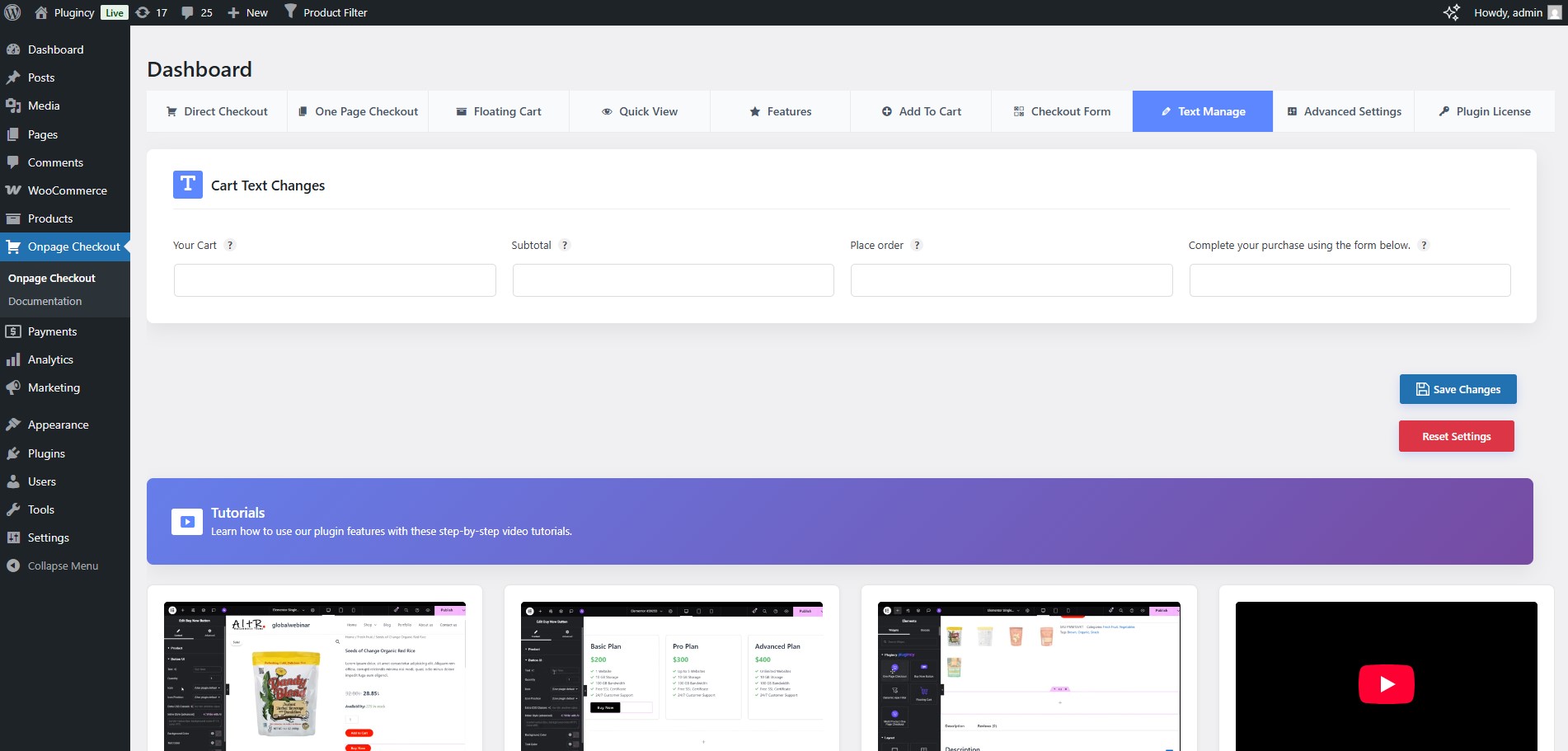 Settings - Quick View (General Settings)
