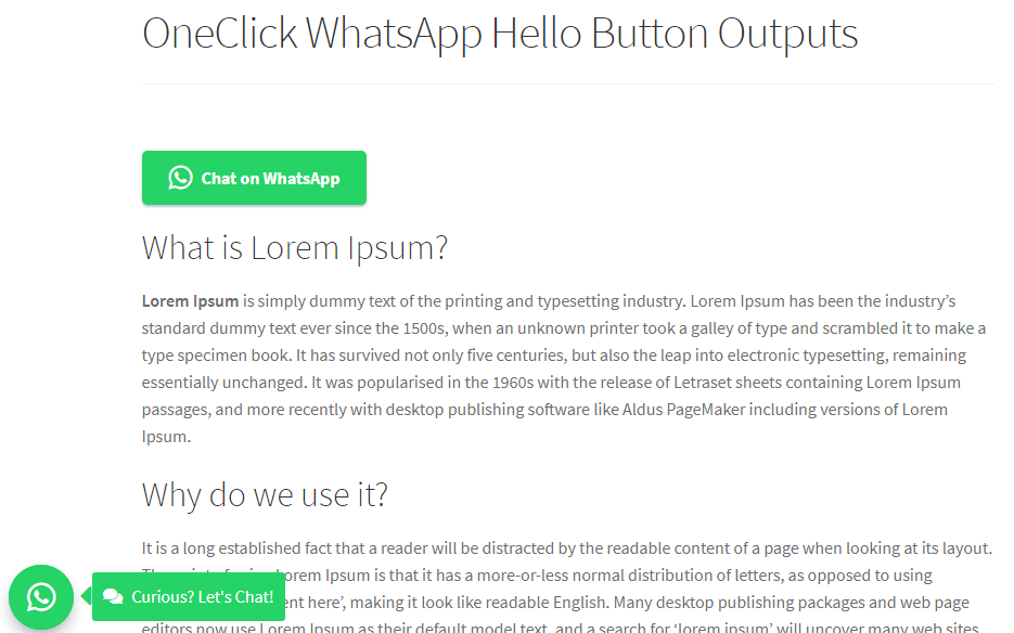 Outputs on the front-end; shortcode and floating button