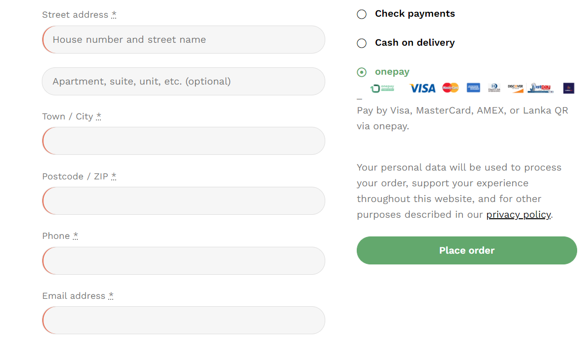 onepay checkout page