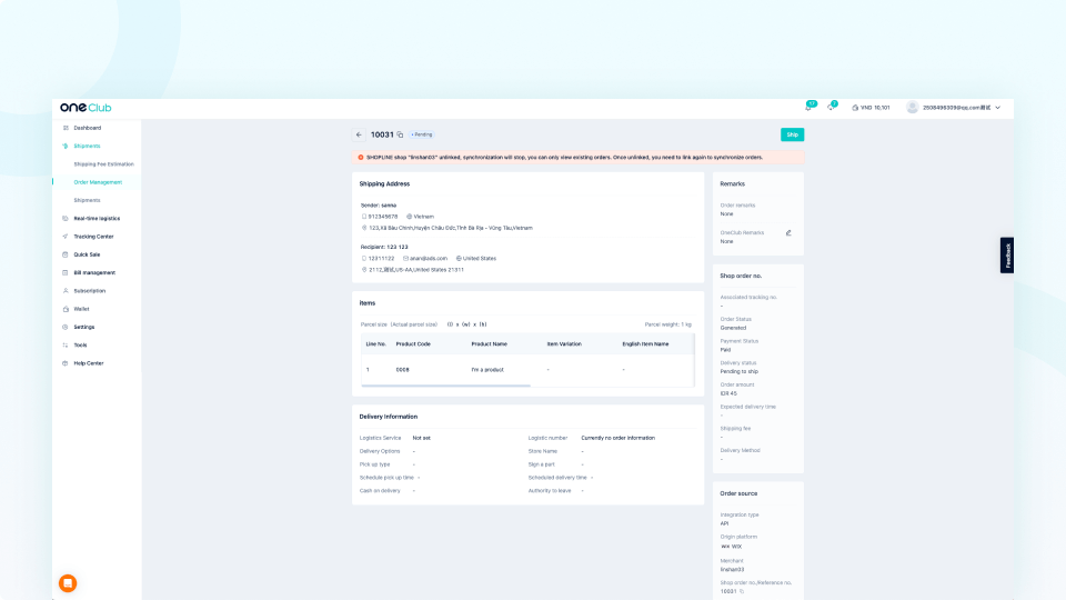 View order detail while shipping