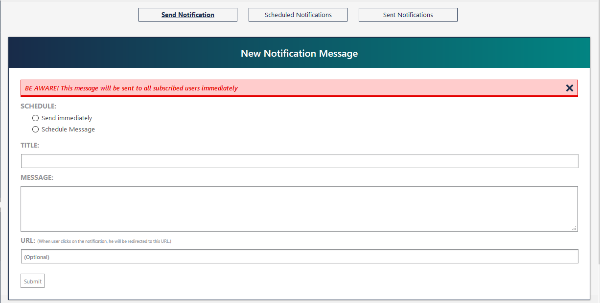 Plugin Send notifications page