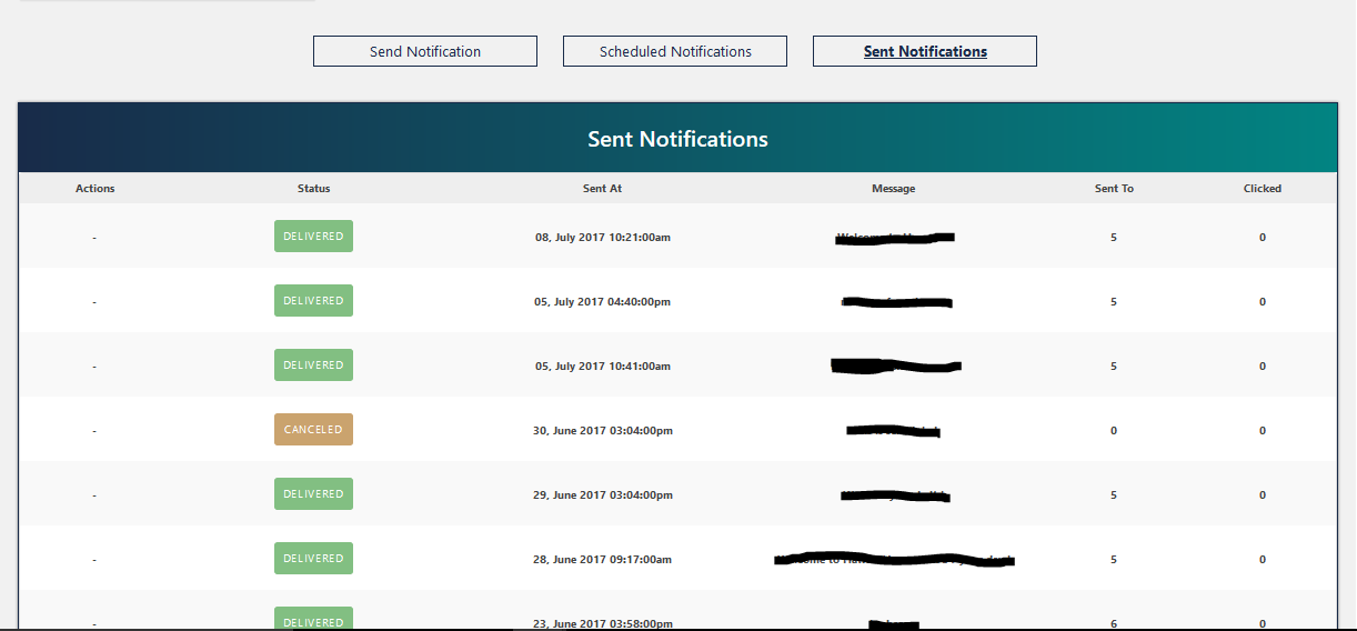 Plugin Sent notifications page