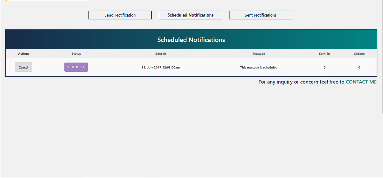 Plugin Scheduled notifications page