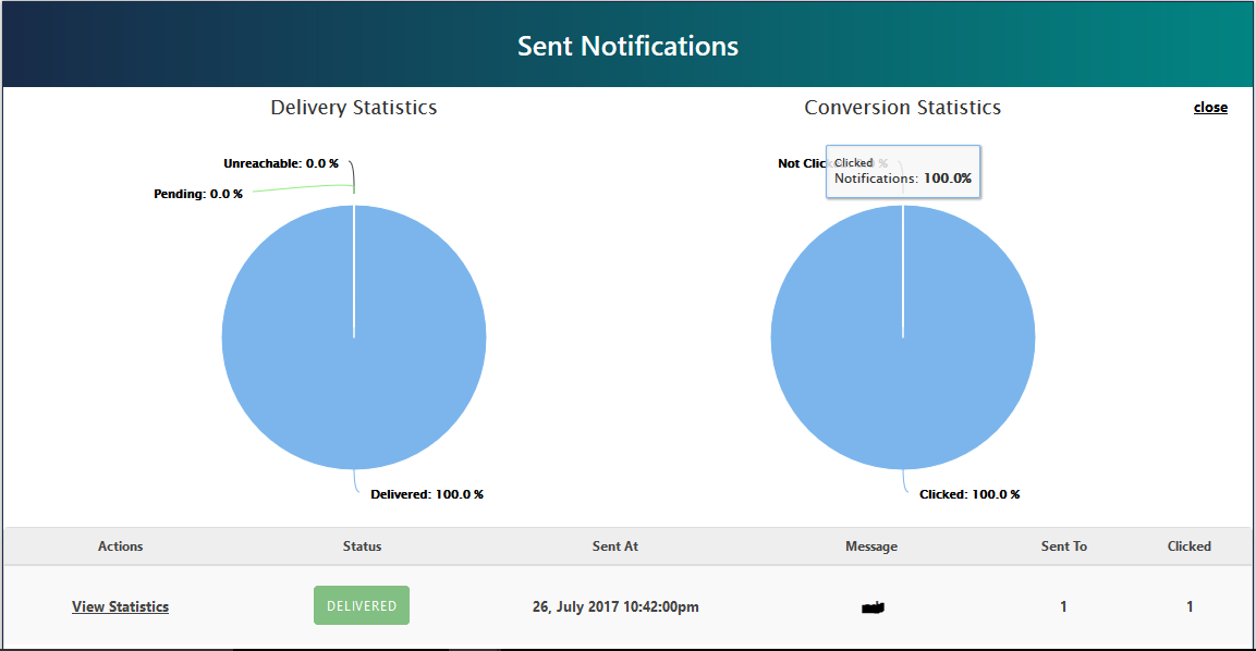 An example of the statistics of one notification