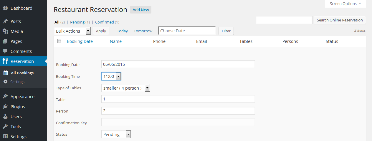 Quick edit and update reservation list