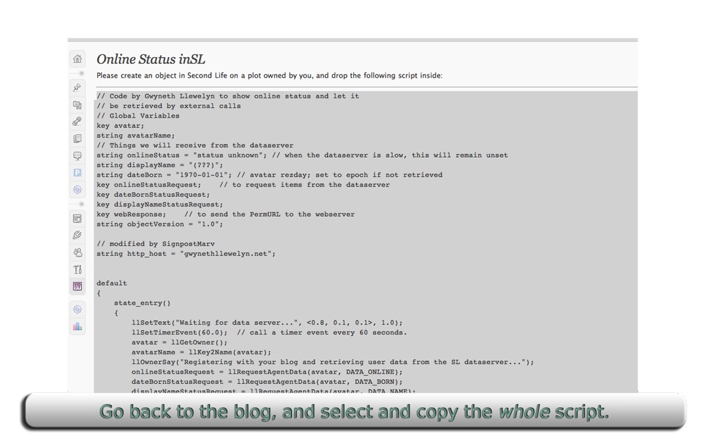 Go back to the blog, and select and copy the *whole* script.