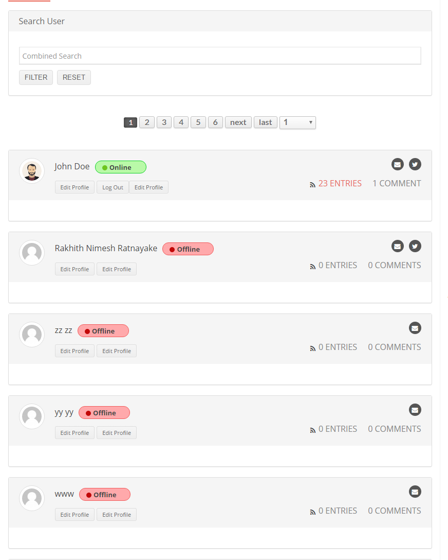 **Online status in user profile**
