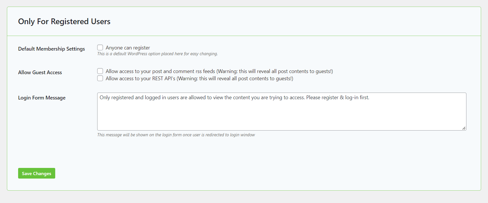 The plugin's settings page.