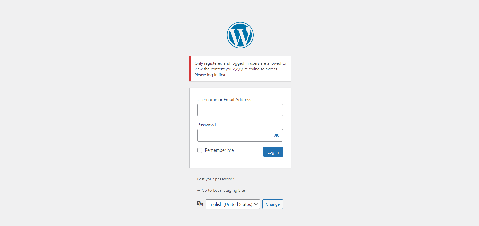 Login form window with the customizable user friendly message