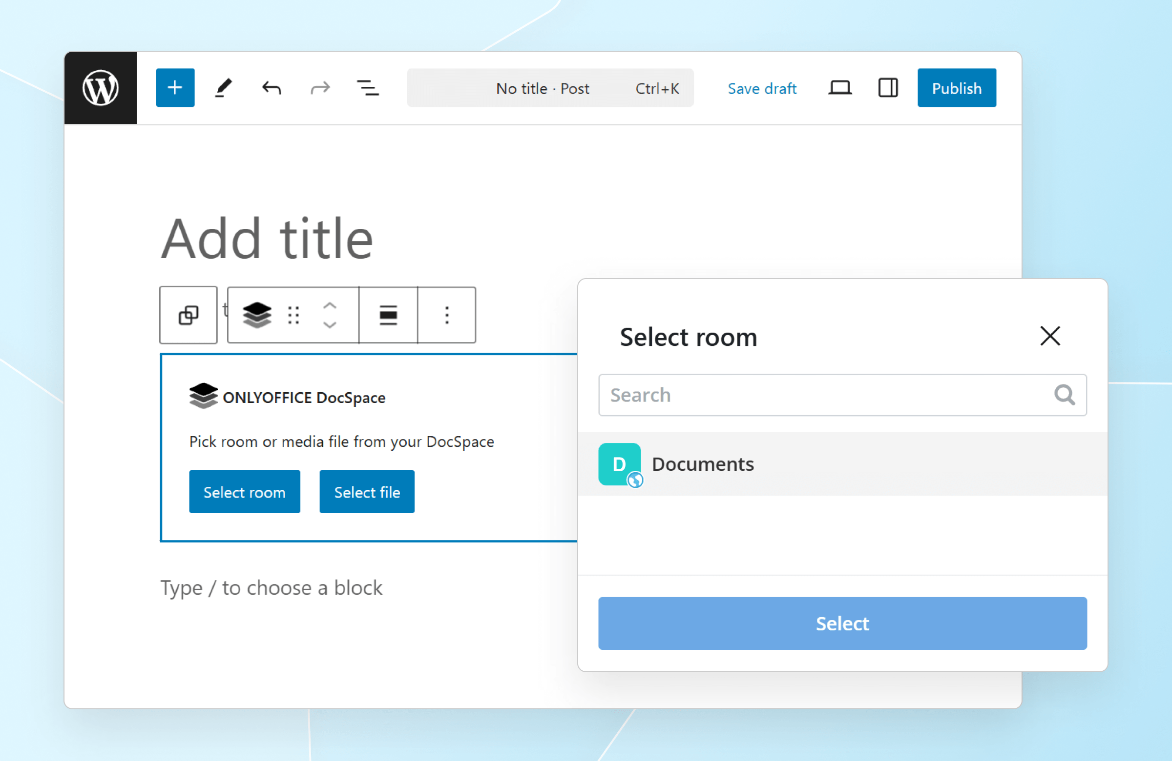 Add ONLYOFFICE DocSpace rooms to the WordPress site