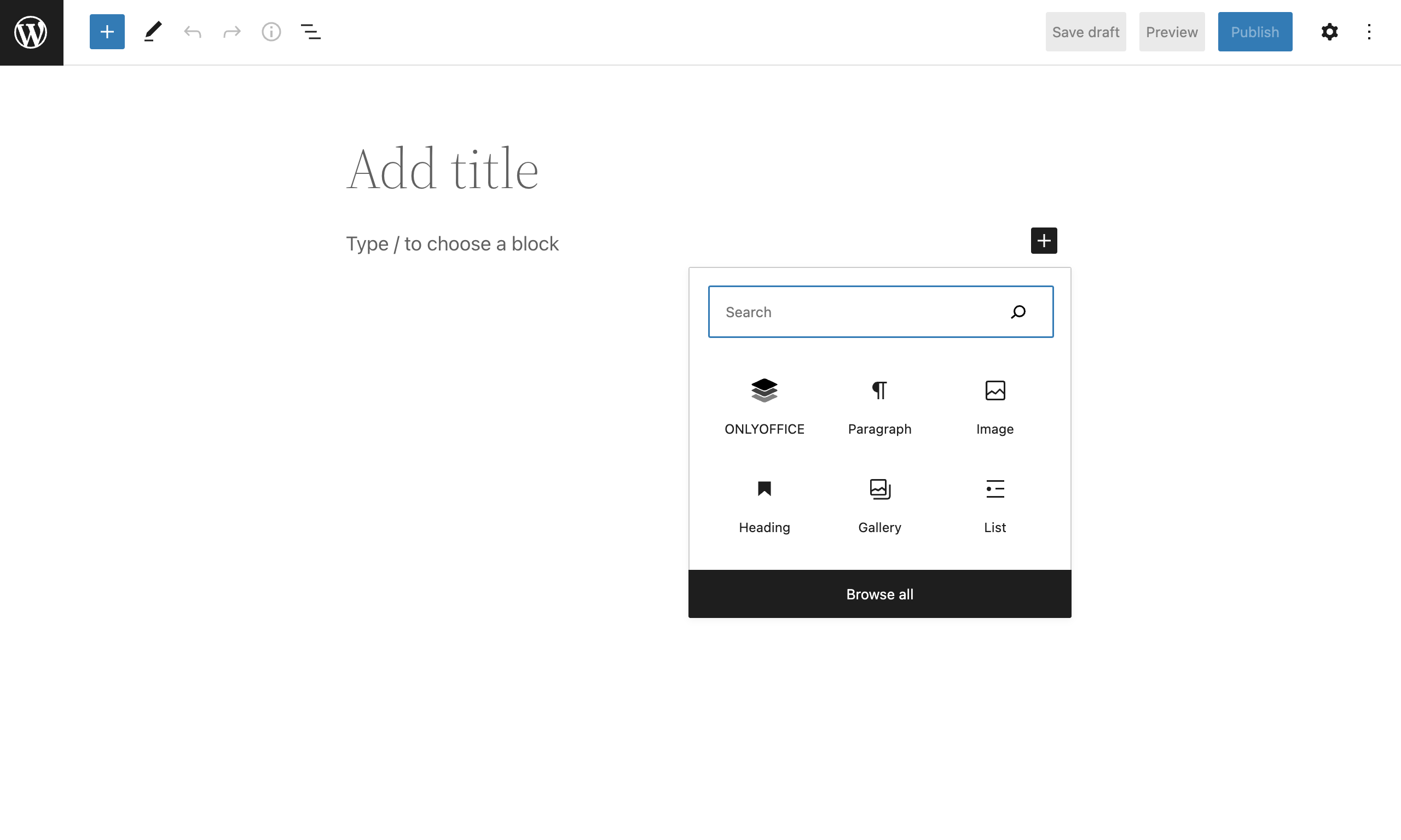 Adding ONLYOFFICE Docs block when creating a post.