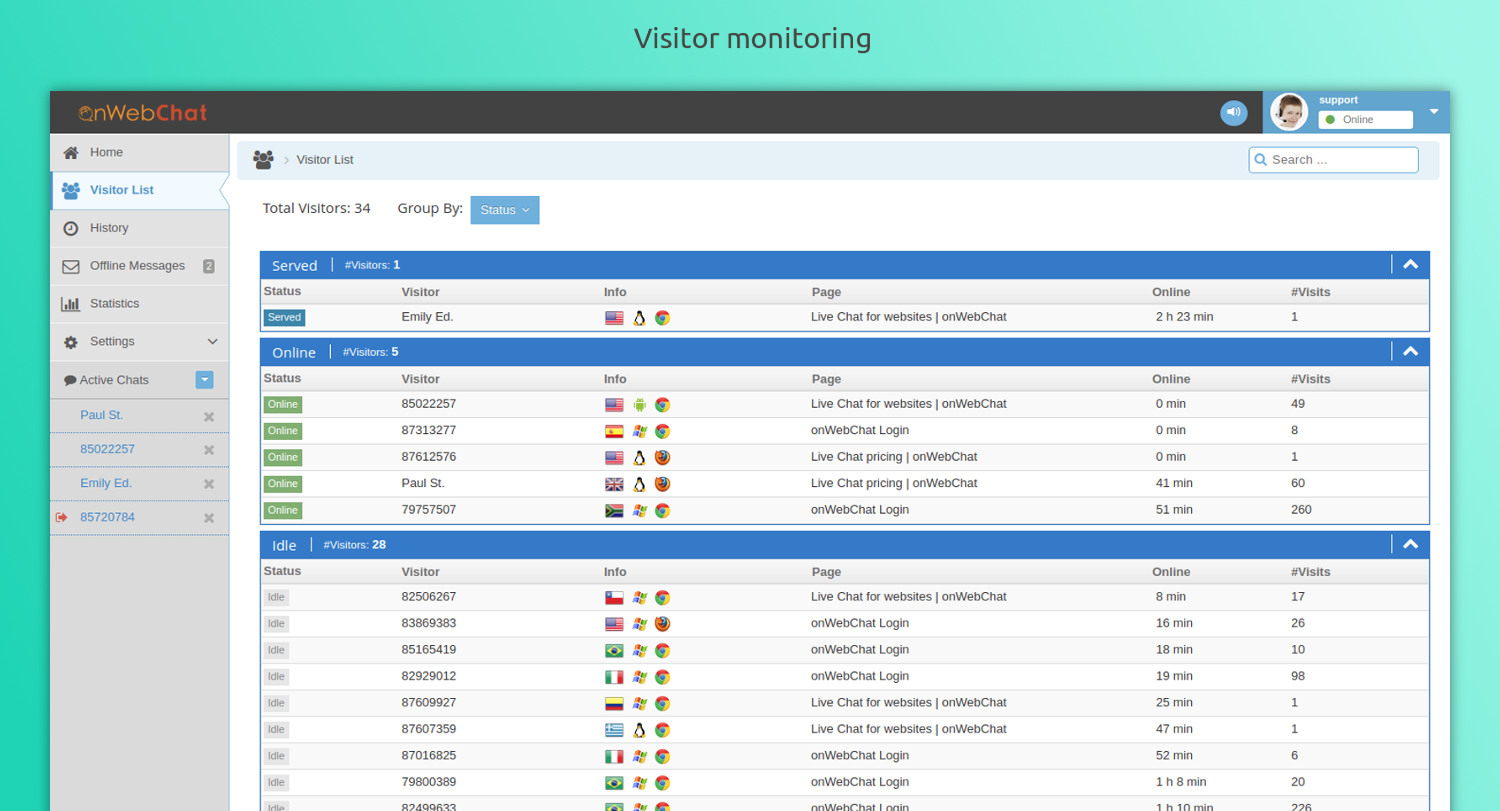 Monitoring visitors in real-time
