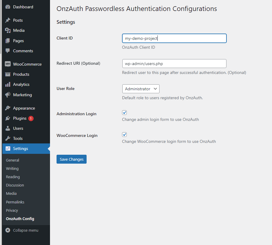 Configuration page