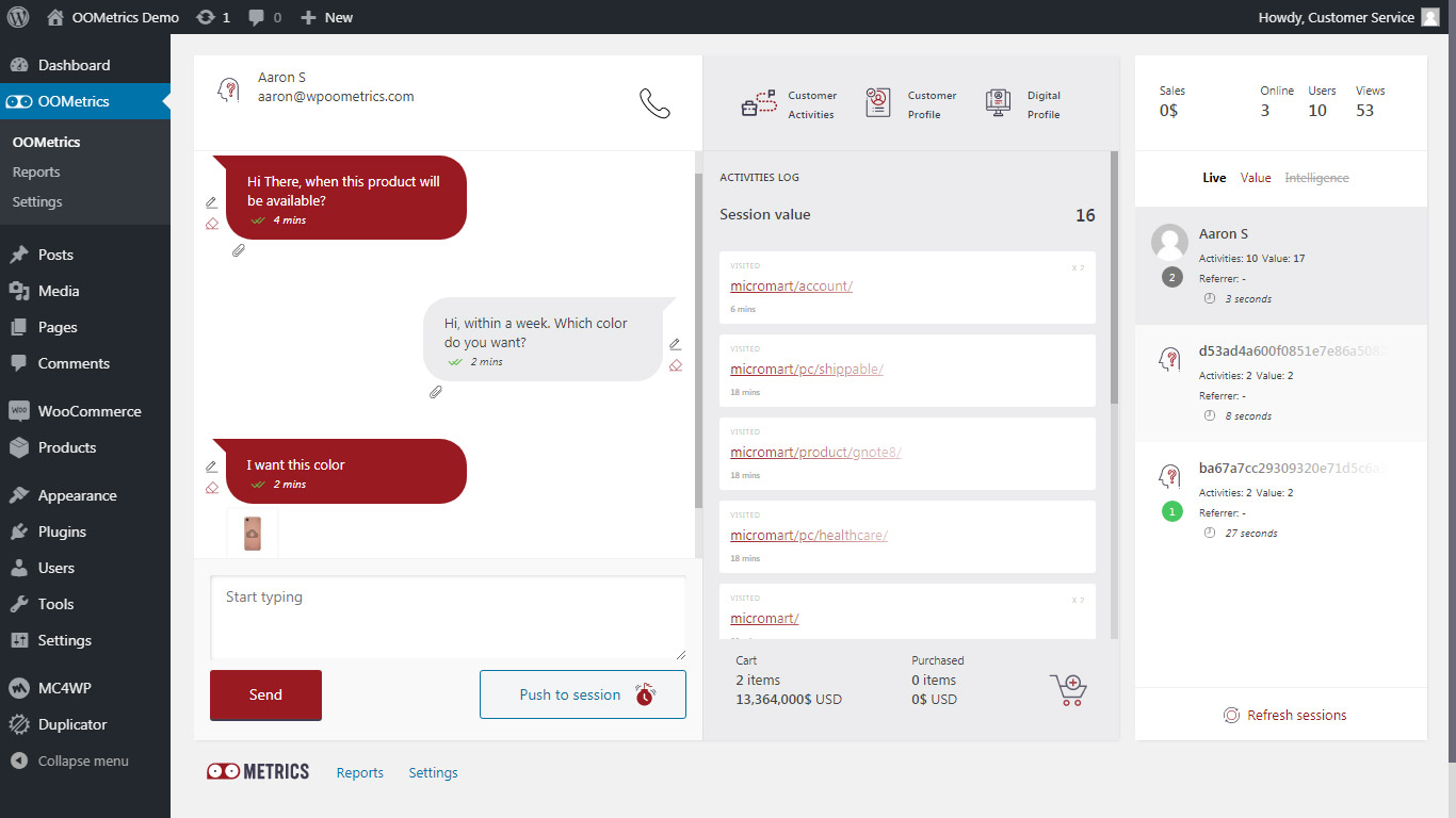 OOMetrics main dashboard