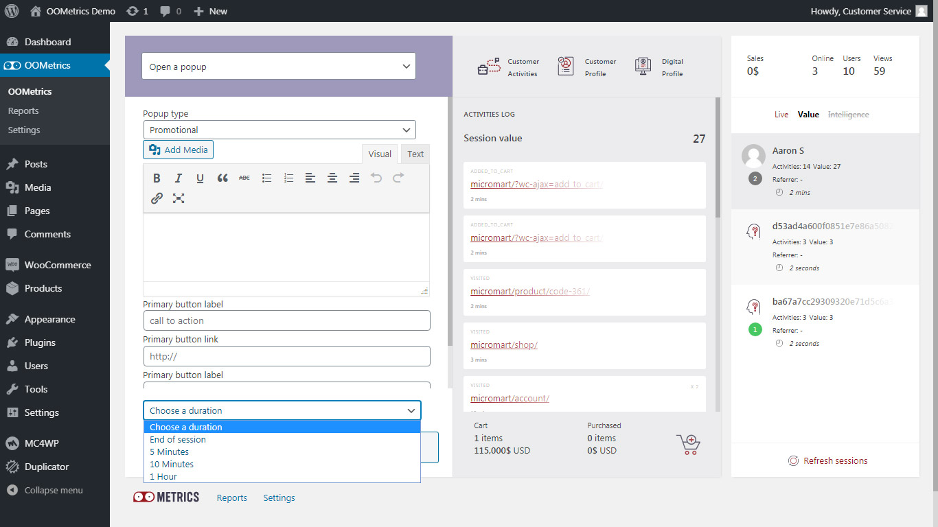 Customer Cart Content and Different Conversations