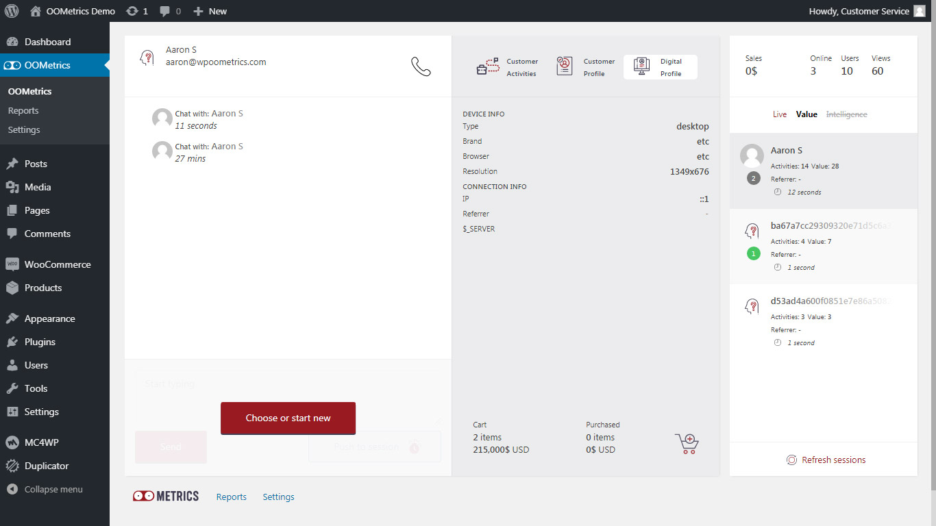 Settings page