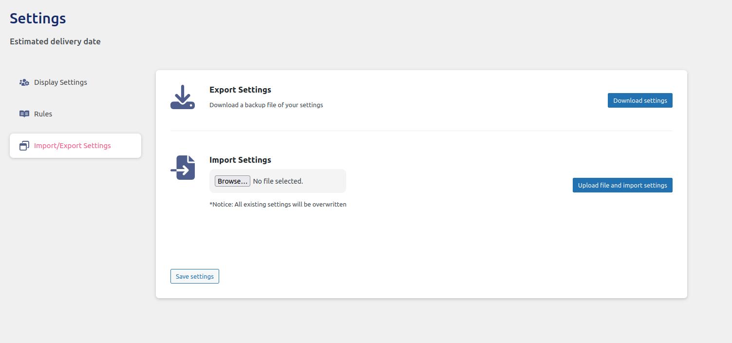Import/Export settings