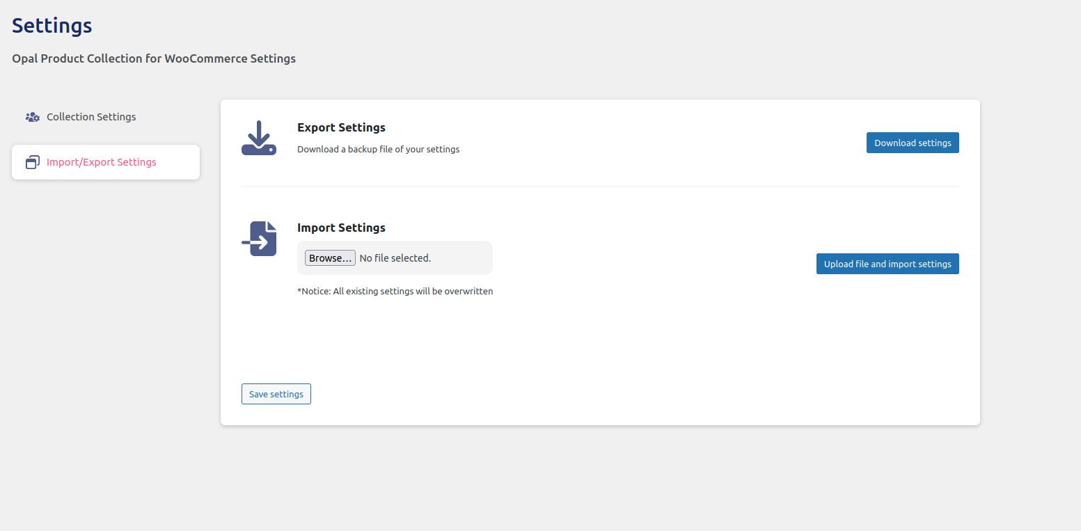 Import/Export settings
