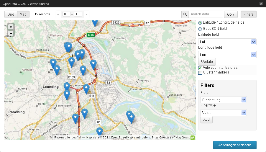 **Maps**: Configuration of map display
