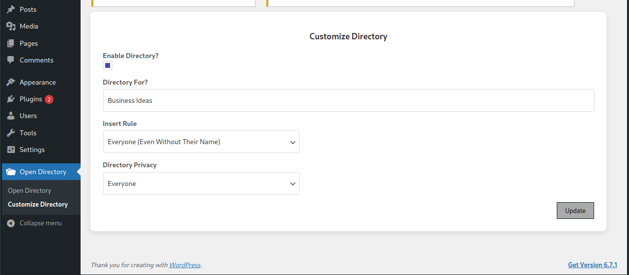 Directory Customization