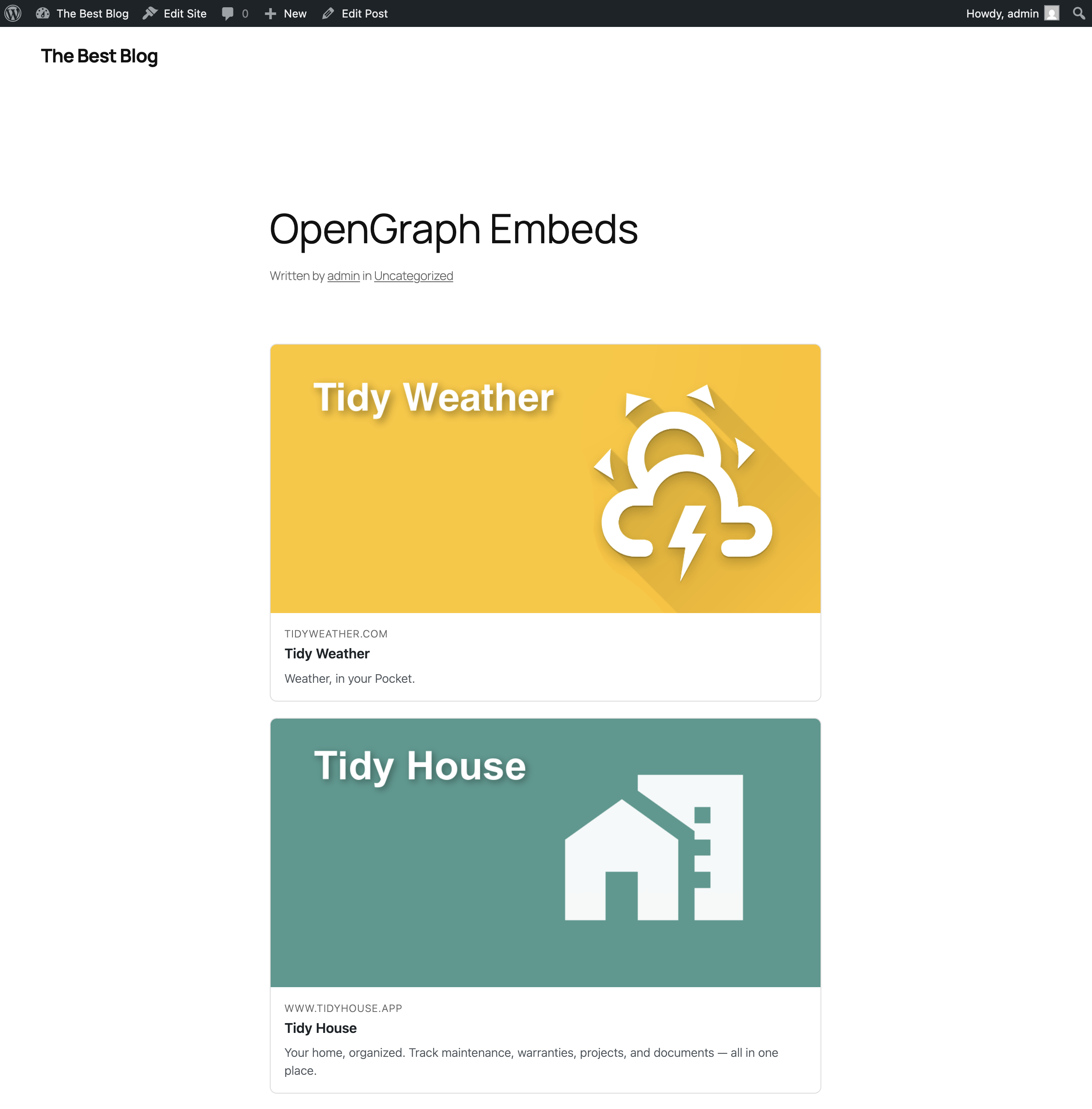 With OpenGraph Fallback Embed active, the same URL renders as a rich card with title, description, and image.