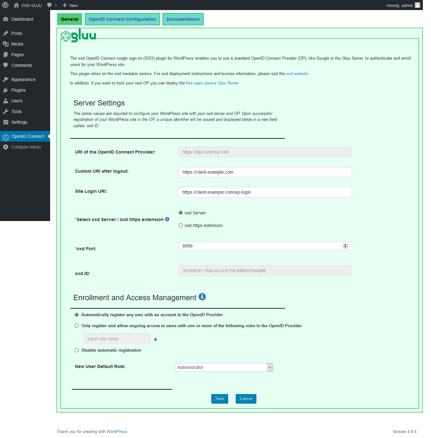 Edit page for OpenID Connect Provider, which supports dynamic registration.