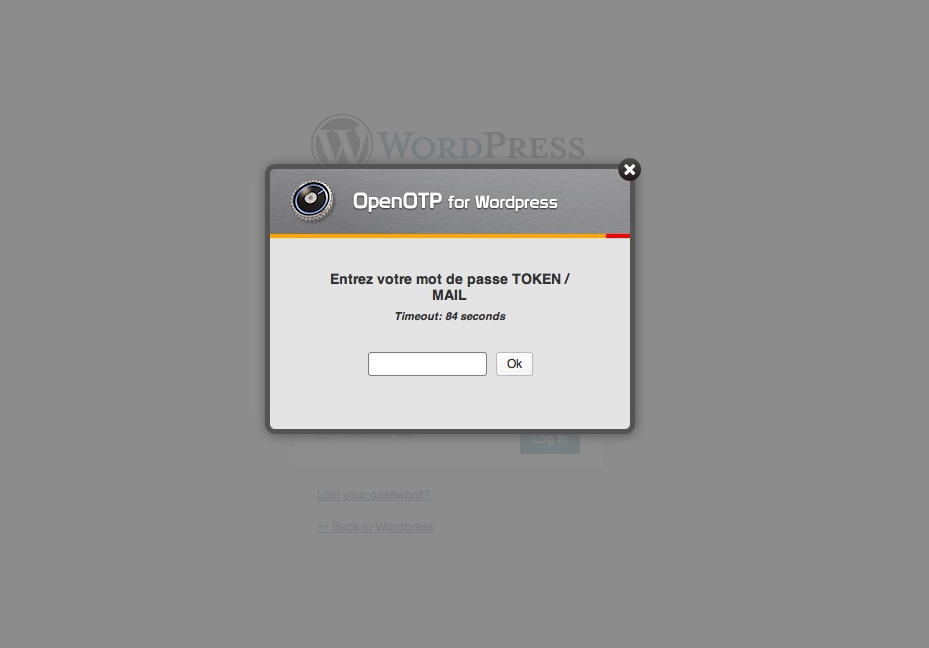 The OpenOTP plugin displays an overlay on Challenge-Response session.