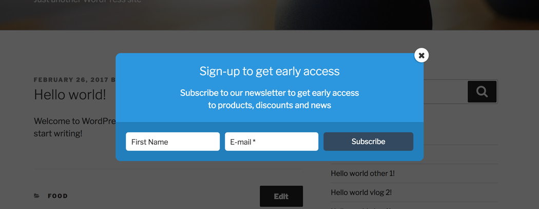 Email popup opt-in display on the front-end
