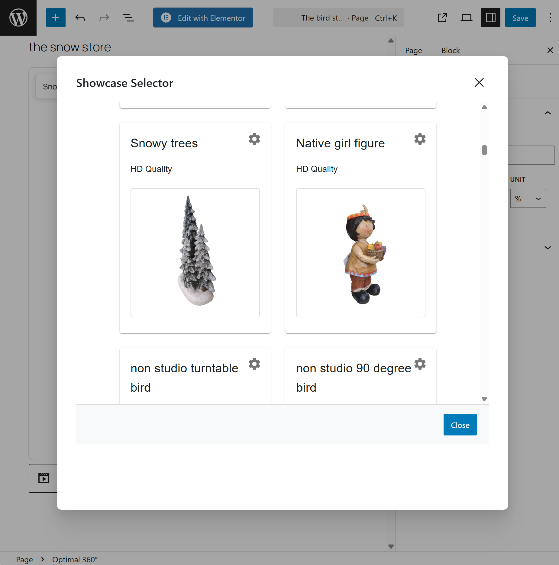 Select 3D showcases or create new 360s.