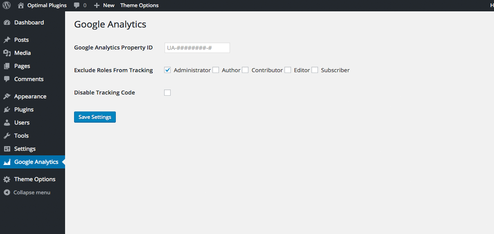 Google Analytics settings page