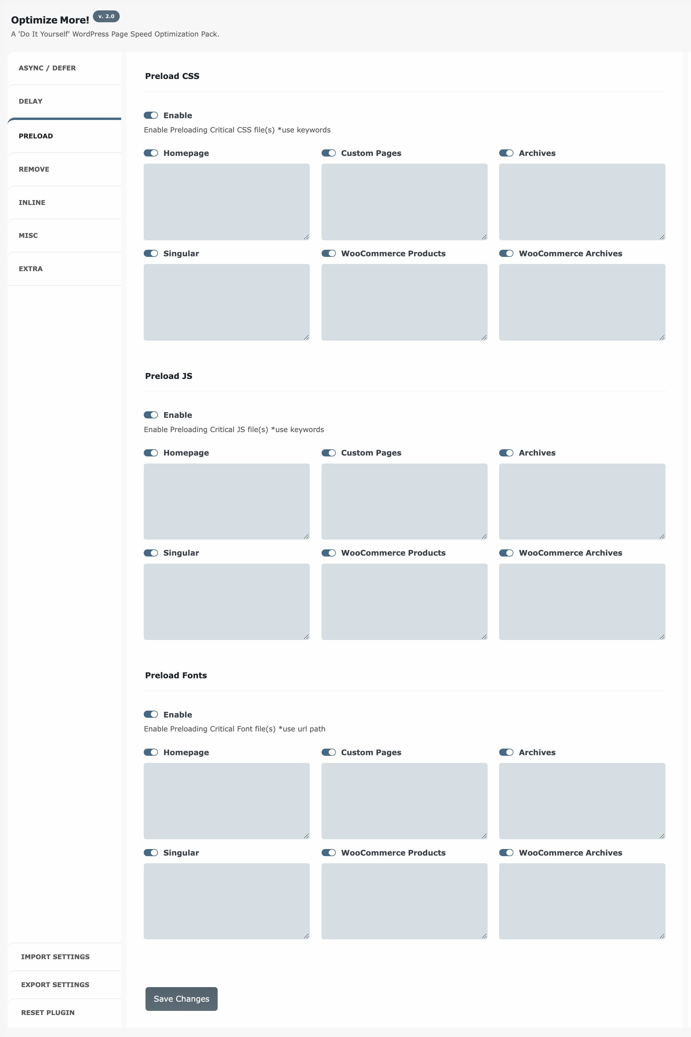 Preload Tab — Preload CSS, JavaScript, and Font files