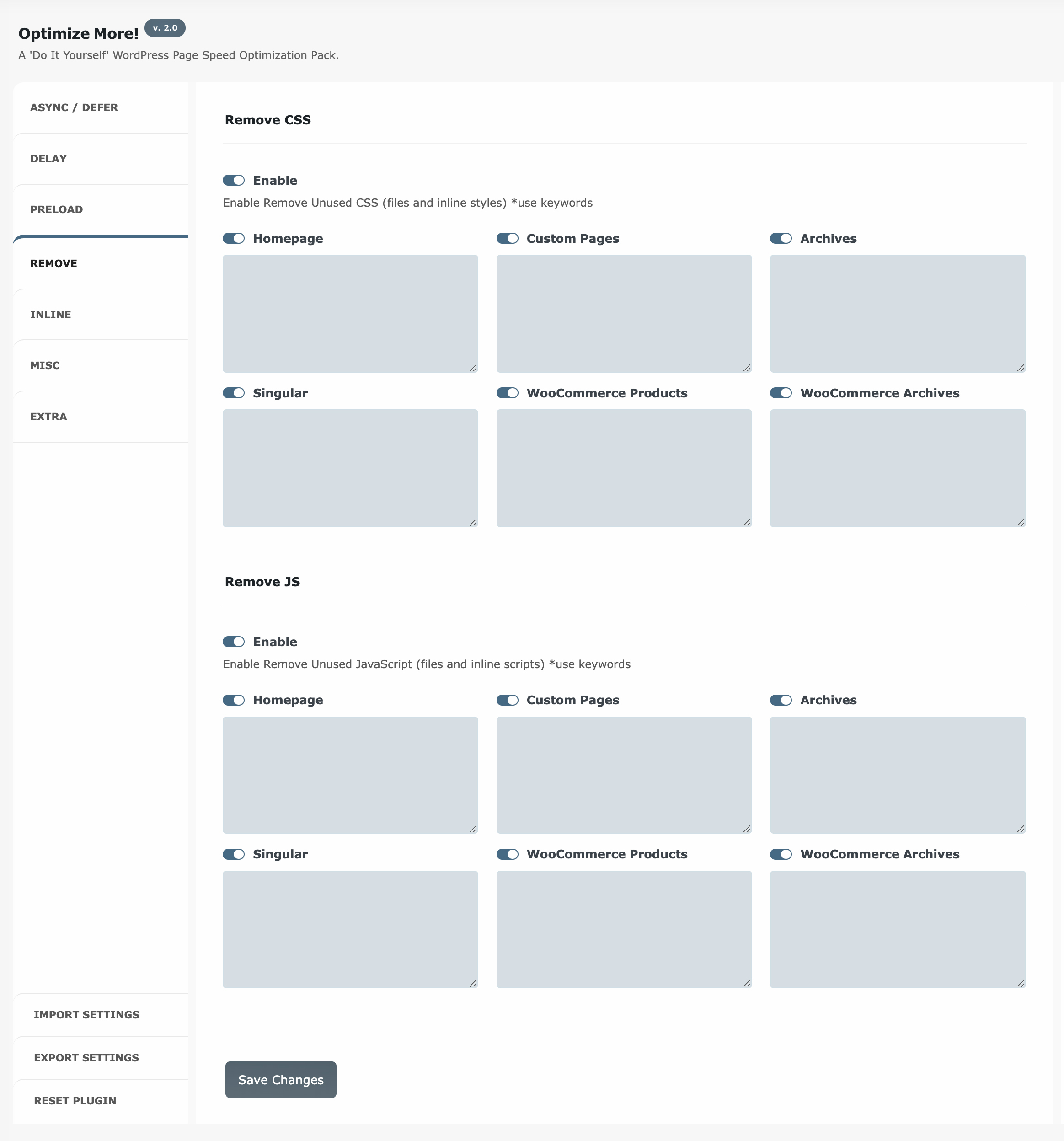 Remove Tab — Remove (unused) CSS and JavaScript fies