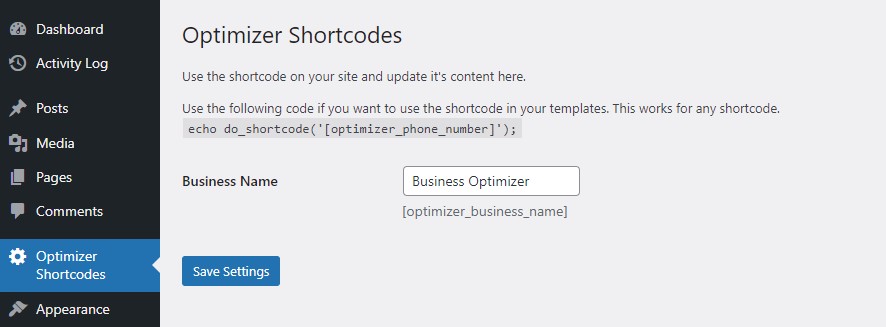 The new menu page and custom business name field